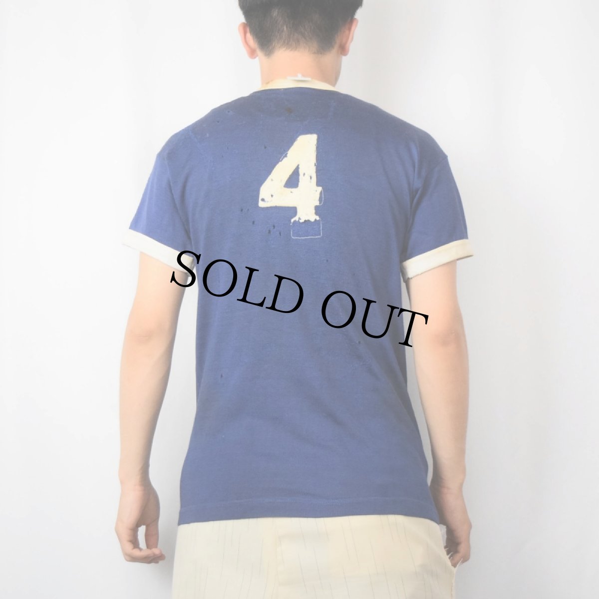 画像3: 50〜60's Southern "Lutherans" フェルトロゴ レーヨンリンガーTシャツ NAVY M (3)
