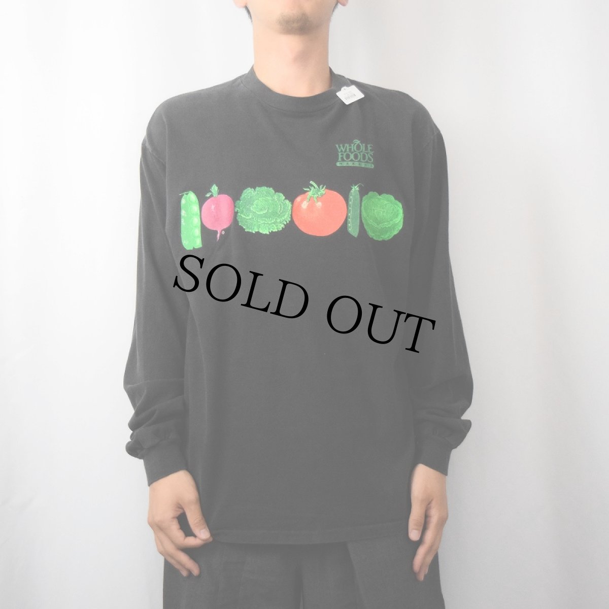 画像2: 90's WHOLE FOODS USA製 スーパーマーケットプリントロンT BLACK L (2)