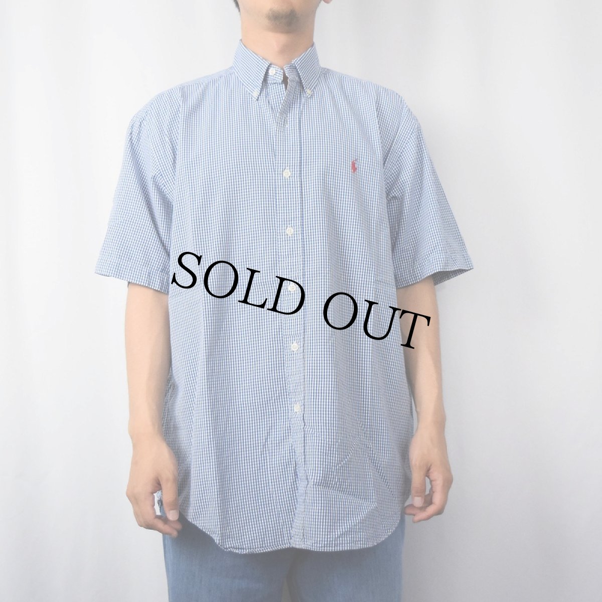 画像2: Ralph Lauren "BLAKE" ギンガムチェック柄 ロゴ刺繍 コットン ボタンダウンシャツ M (2)