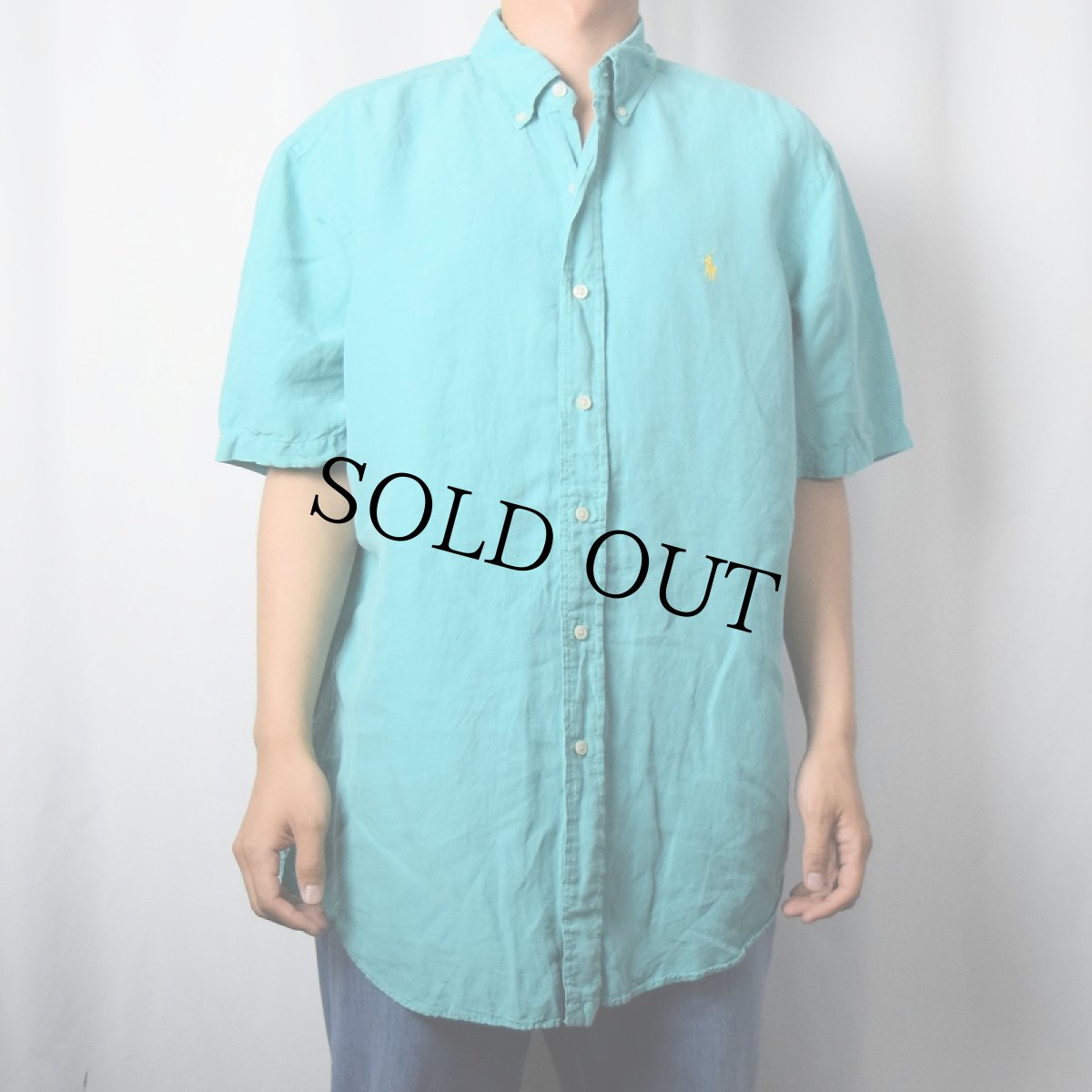 画像2: Ralph Lauren "CLASSIC FIT" ロゴ刺繍 リネン×シルク ボタンダウンシャツ L (2)