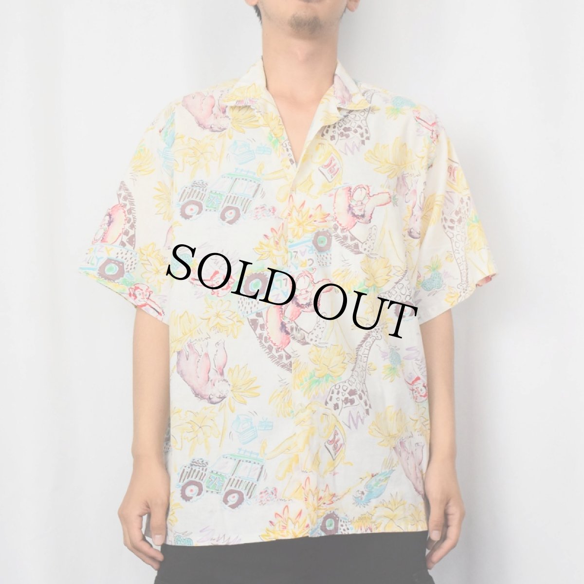 画像2: 80's BONHOMME USA製 アニマルイラスト柄 ハワイアンシャツ L (2)