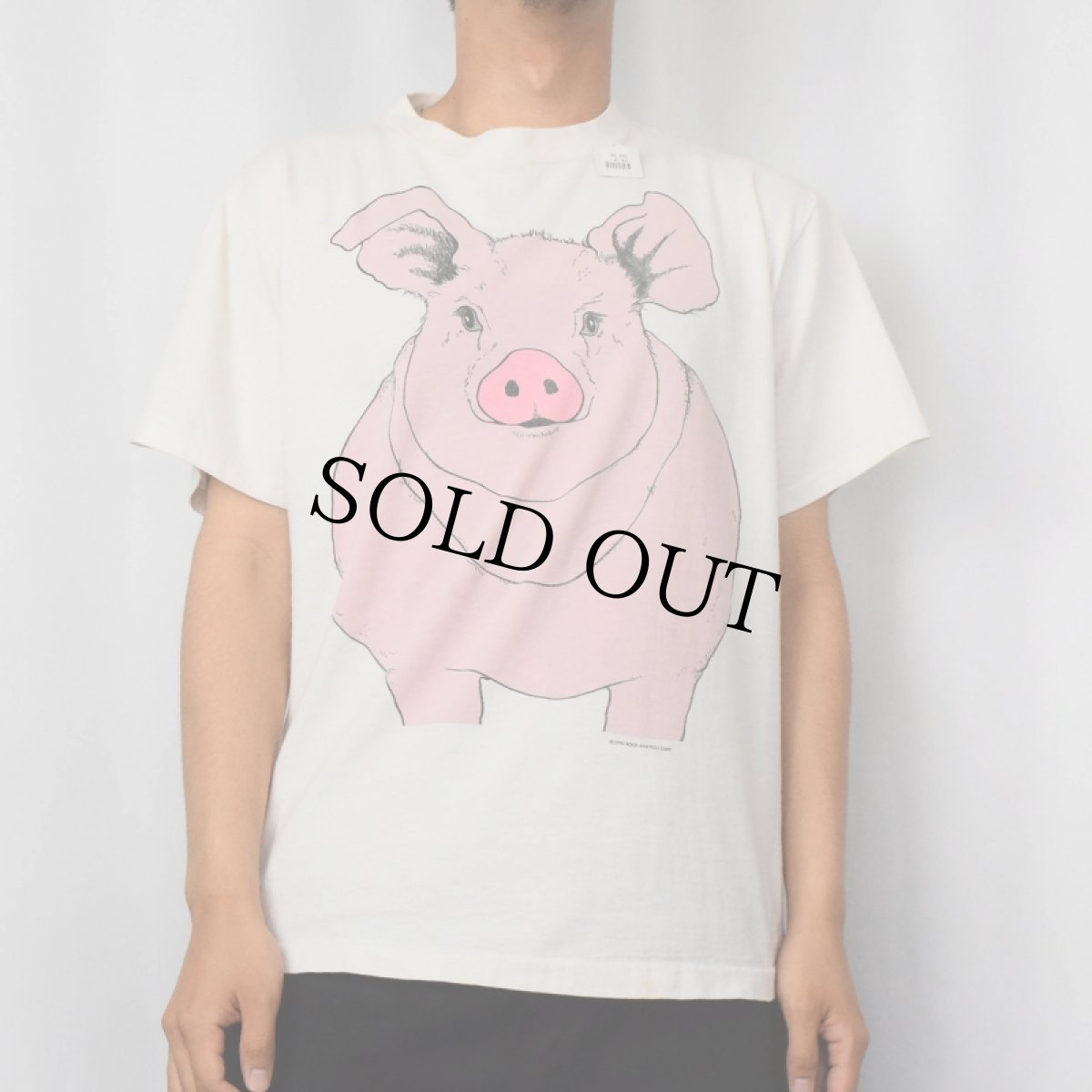 画像2: 90's SOCK AND ROLL USA製 豚プリントTシャツ L (2)