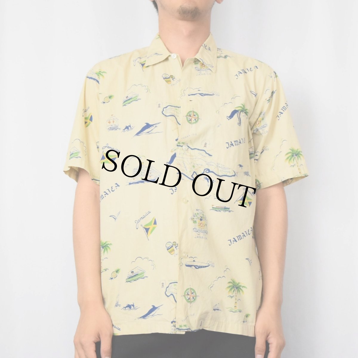 画像2: 60's JOHN GREEN "JAMAICA" コットンハワイアンシャツ M (2)