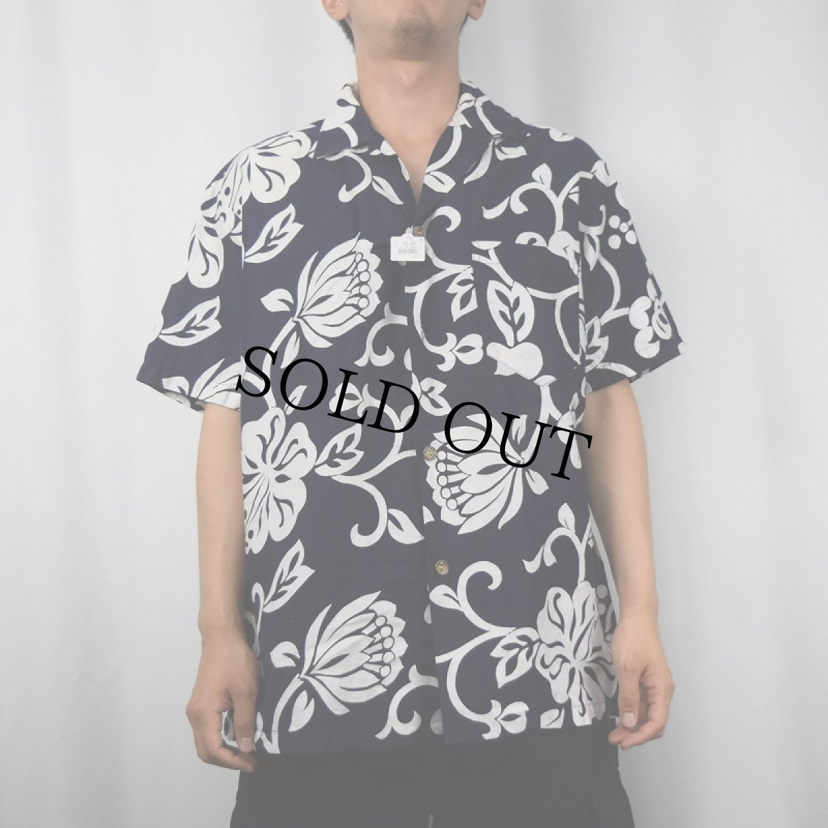画像2: 60〜70's ROYAL HAWAIIAN ハイビスカス柄 コットンアロハシャツ NAVY (2)