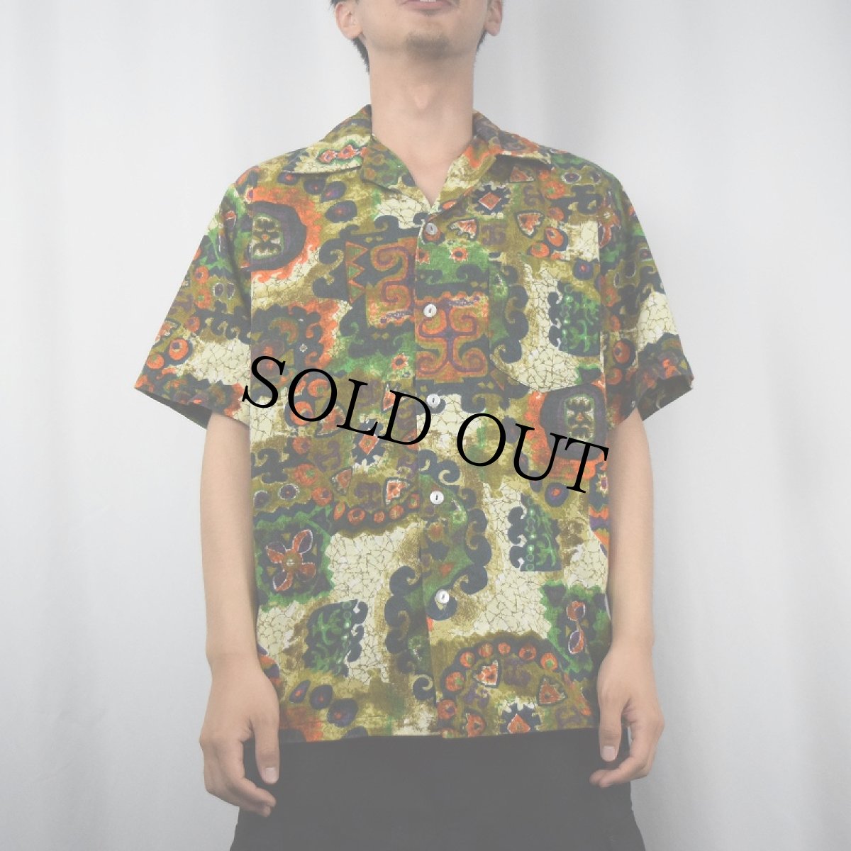 画像4: 70's エスニック柄 コットンハワイアンシャツ L (4)