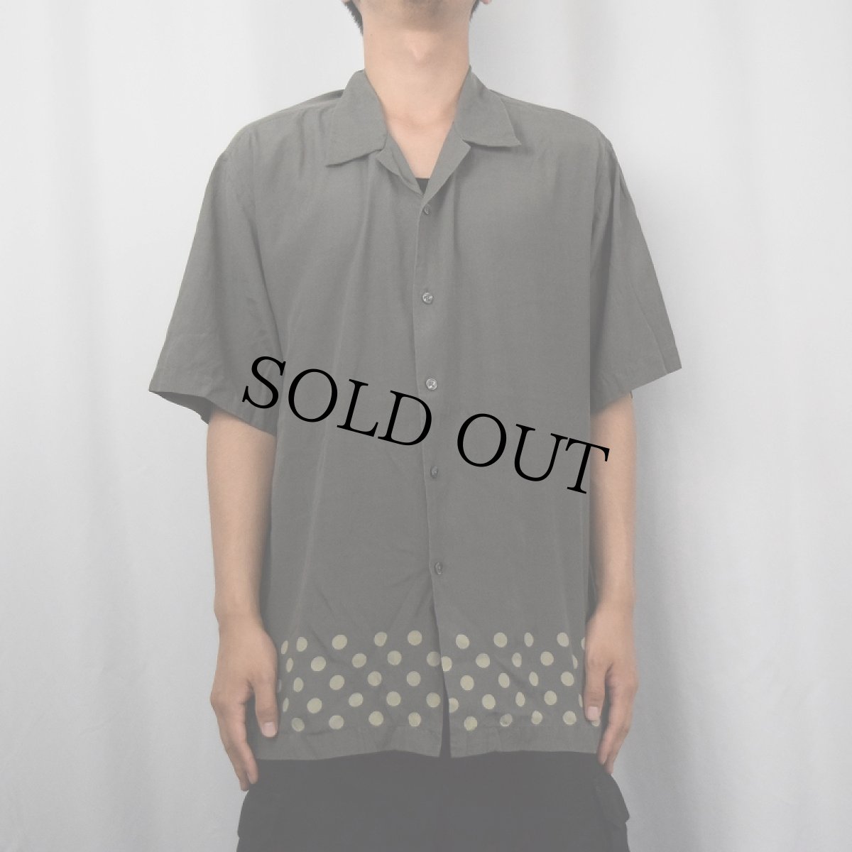 画像2: PERRY ELLIS ドット柄 シルク×コットン オープンカラーシャツ XL (2)