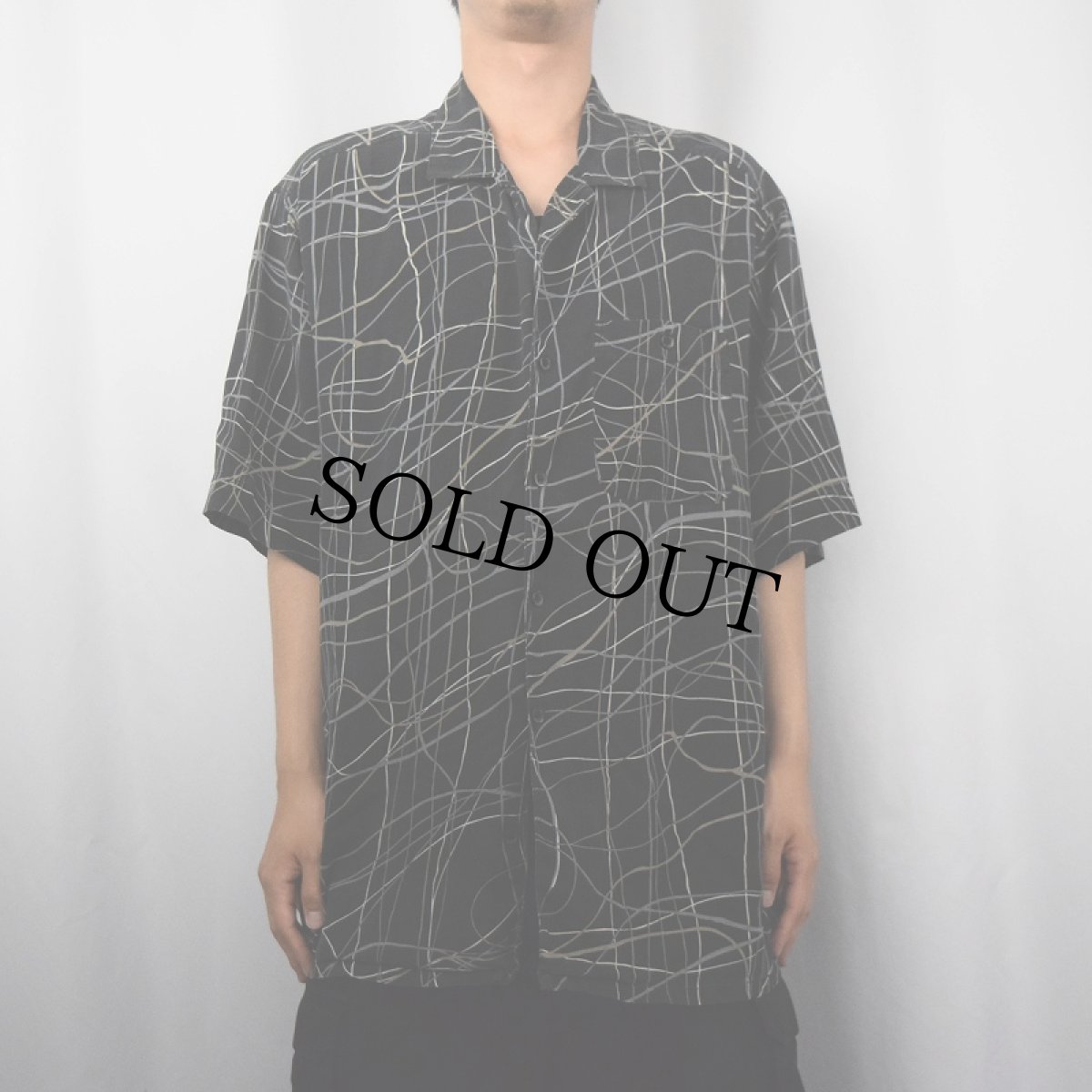 画像2: A[X]IST 総柄 シルク オープンカラーシャツ BLACK XL (2)