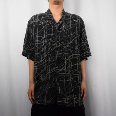 画像2: A[X]IST 総柄 シルク オープンカラーシャツ BLACK XL (2)