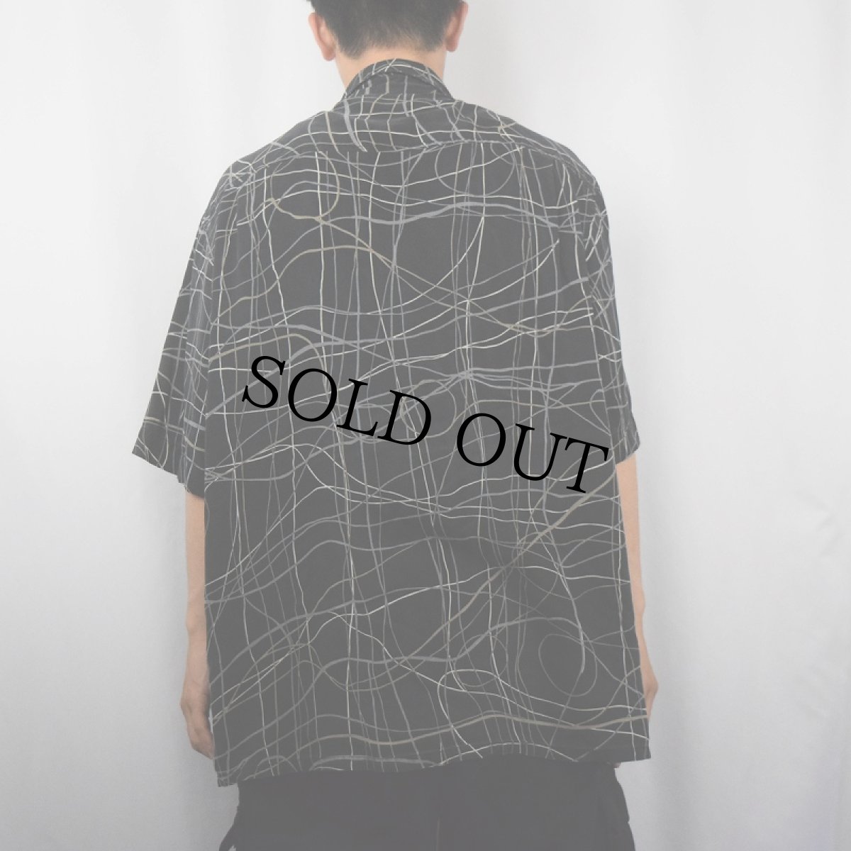 画像3: A[X]IST 総柄 シルク オープンカラーシャツ BLACK XL (3)