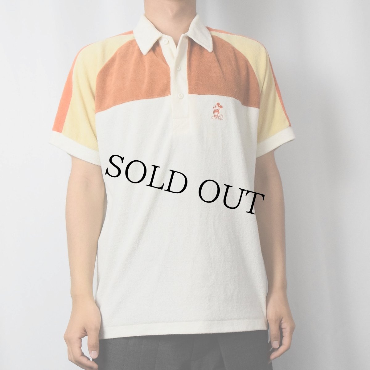 画像2: 70〜80's Disney MICKEY MOUSE キャラクター刺繍 パイルポロシャツ L (2)