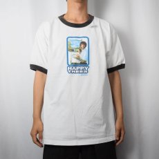 画像2: 2000's Bob Ross "HAPPY TREES" 画家プリントリンガーTシャツ L (2)