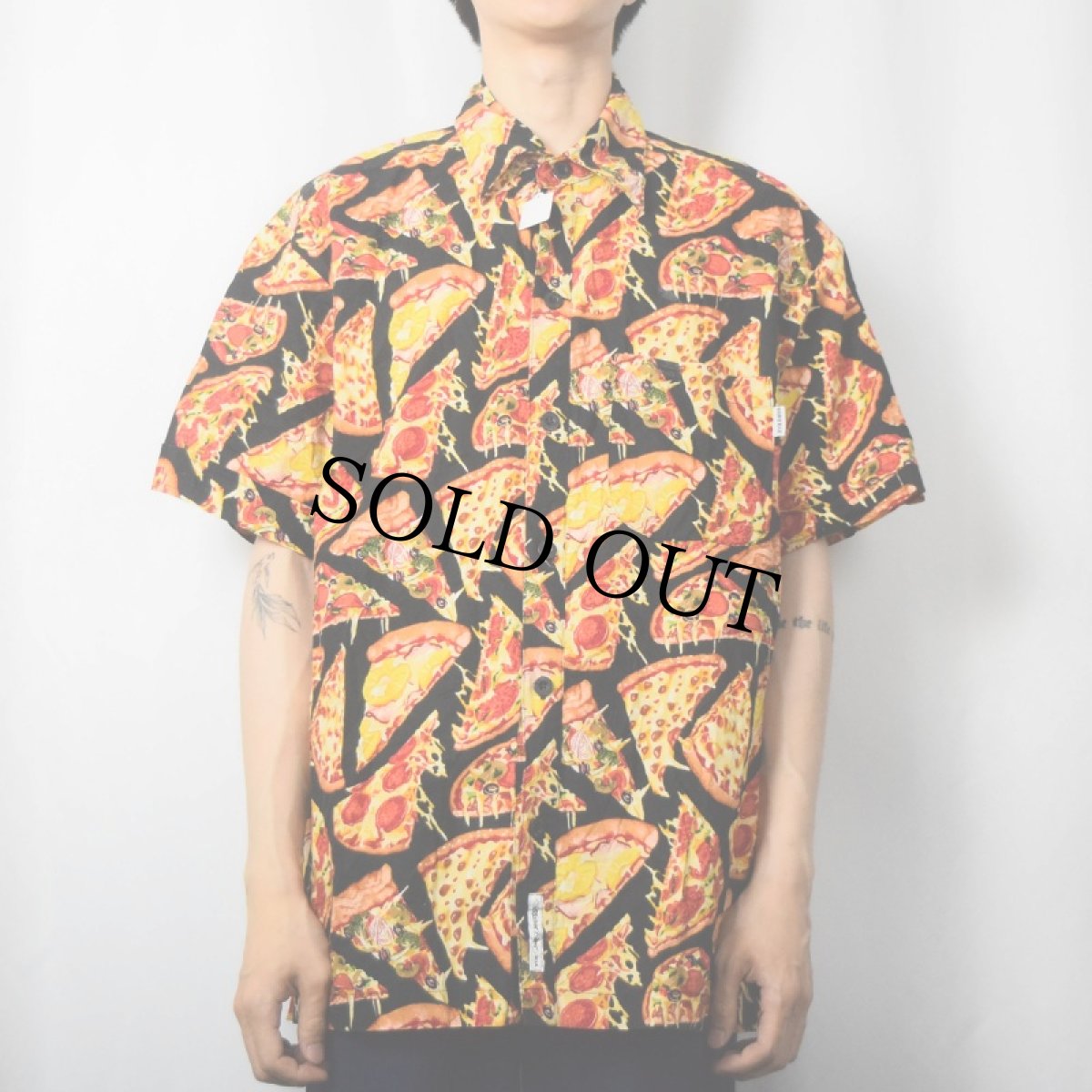 画像2: 90's THIRD RAIL ピザ柄 コットンシャツ M (2)