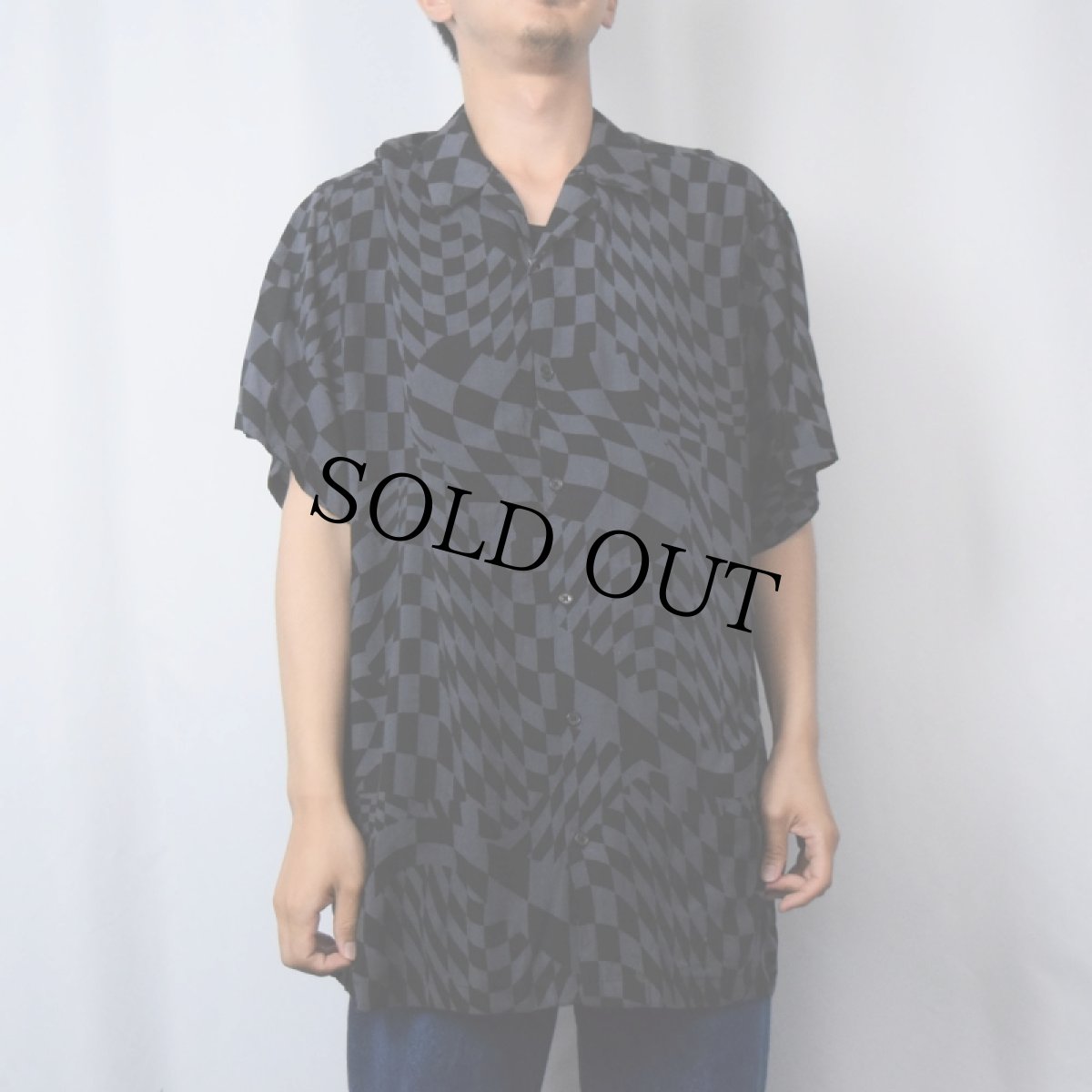 画像2: NO BOUNDARIES チェッカー柄 レーヨンオープンカラーシャツ XL (2)