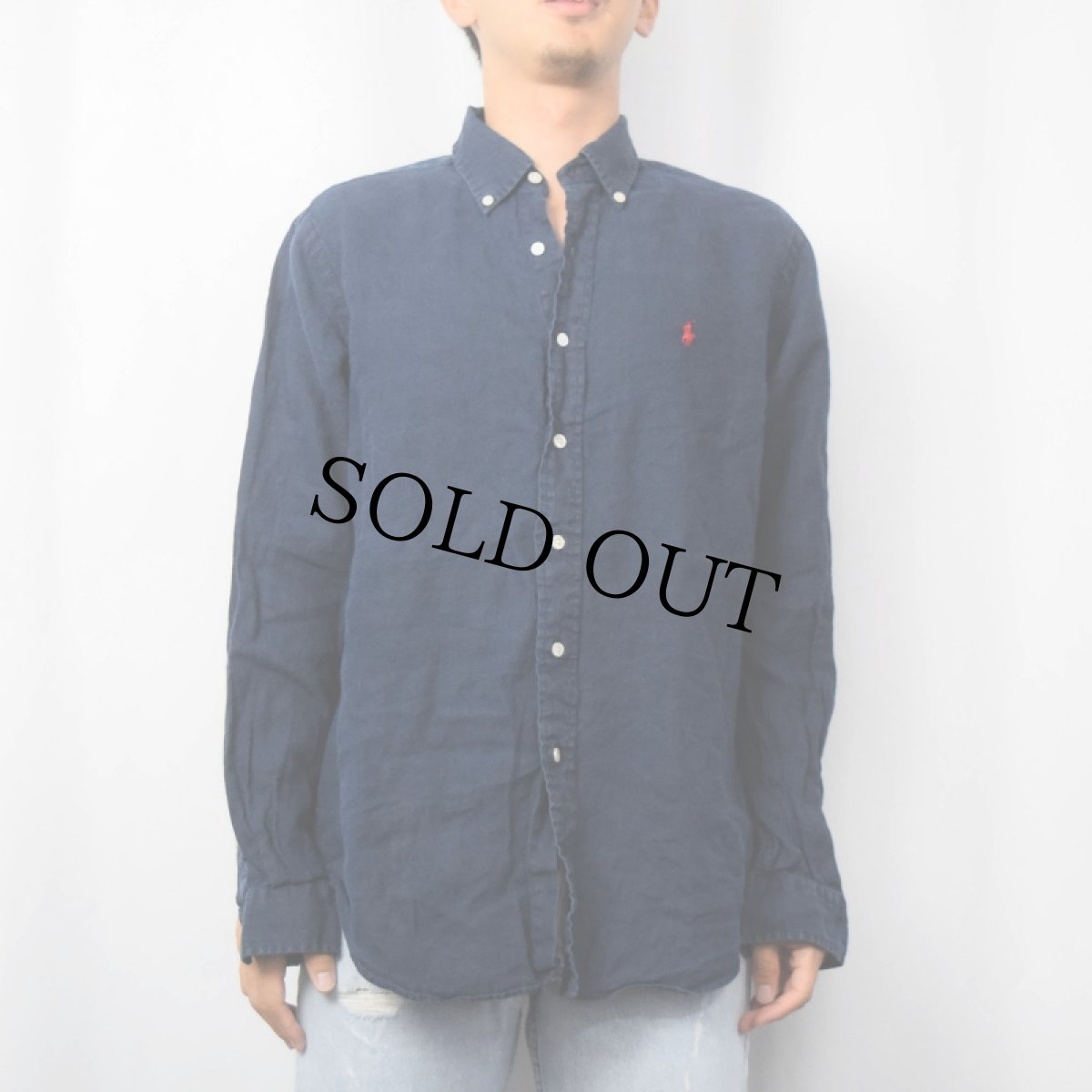 画像2: Ralph Lauren "CLASSIC FIT" リネンボタンダウンシャツ NAVY M (2)