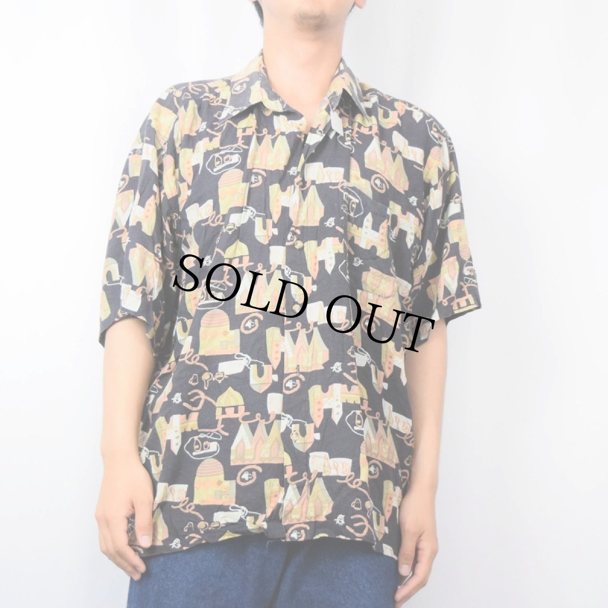 画像2: MANTA 総柄 ビスコース ハワイアンシャツ BLACK SIZE43/46 (2)