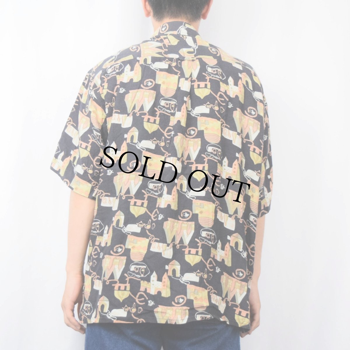 画像3: MANTA 総柄 ビスコース ハワイアンシャツ BLACK SIZE43/46 (3)