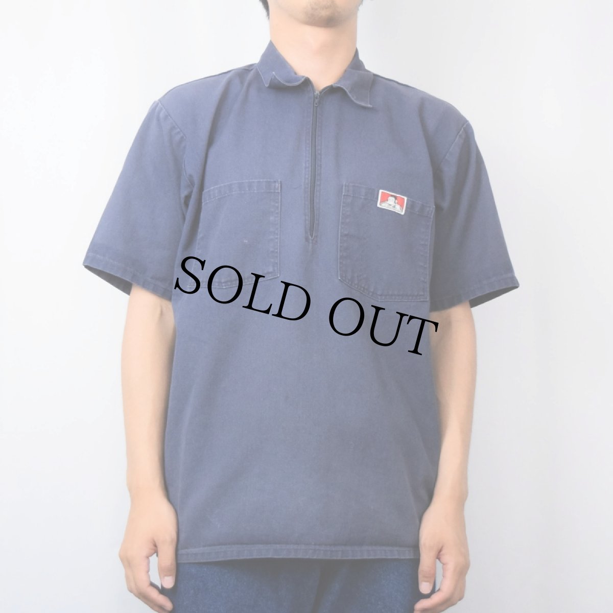 画像2: 80〜90's BEN DAVIS USA製 ハーフジップ ワークシャツ NAVY M (2)