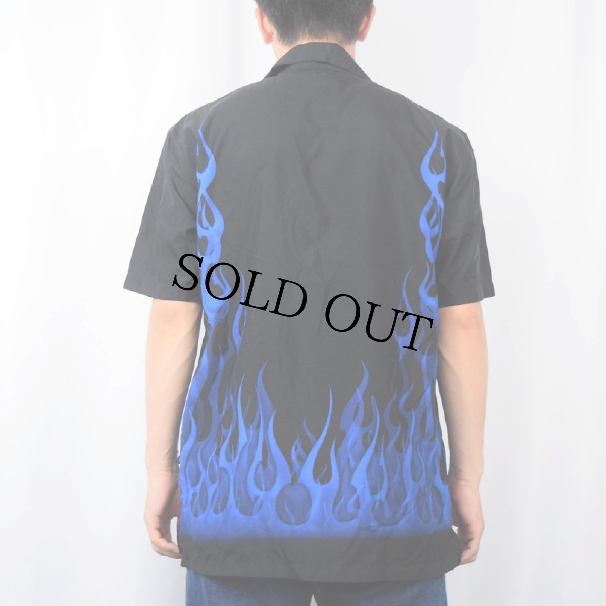 画像3: PRIVATE MEMBER ファイヤーパターン ポリエステルオープンカラーシャツ BLACK M (3)