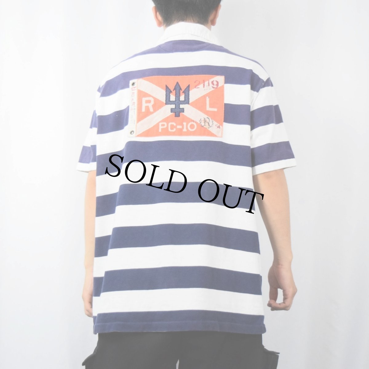 画像3: POLO Ralph Lauren "CUSTOM FIT" ボーダー柄 フラッグパッチ付きポロシャツ XL (3)