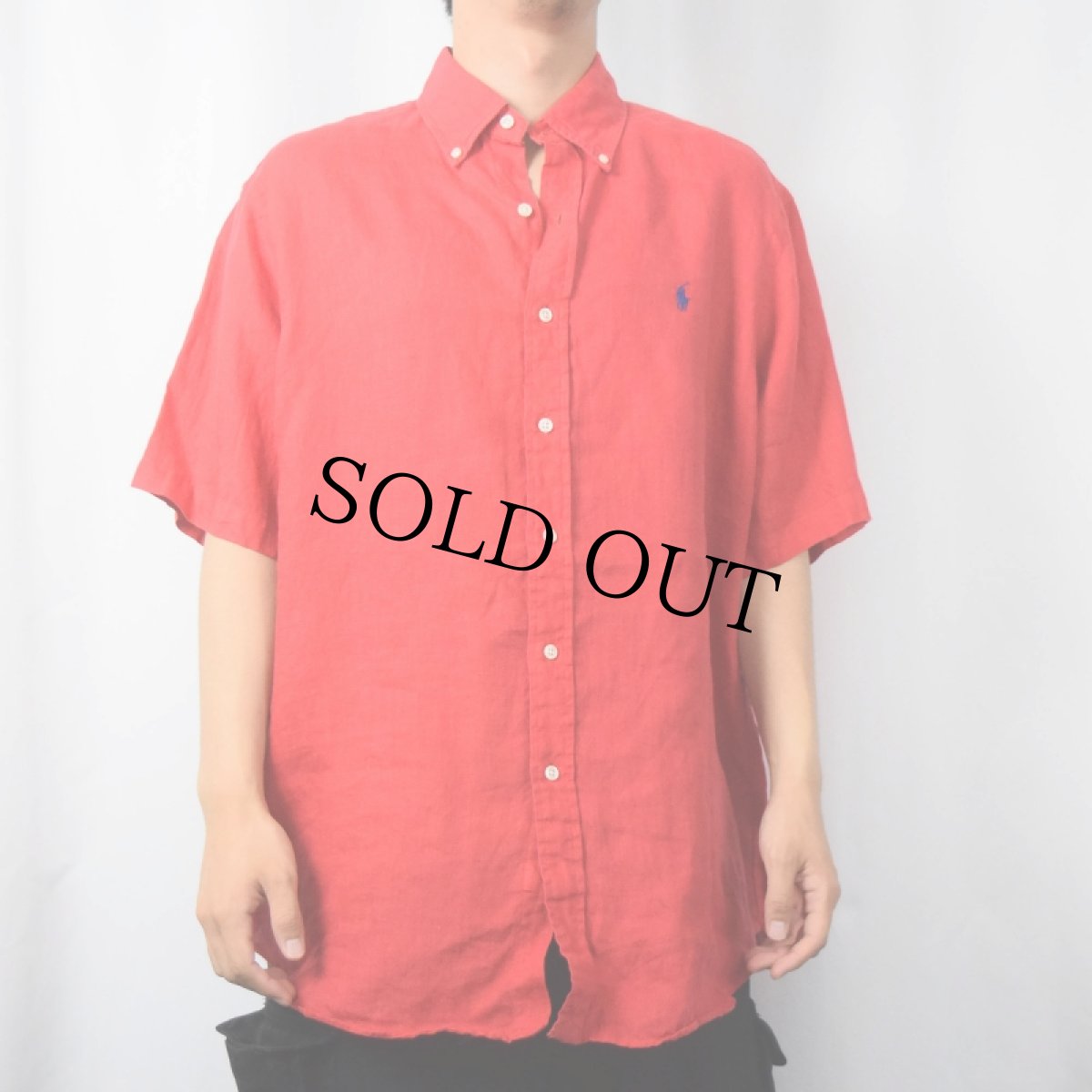画像2: Ralph Lauren "CLASSIC FIT" ロゴ刺繍 リネン ボタンダウンシャツ L (2)