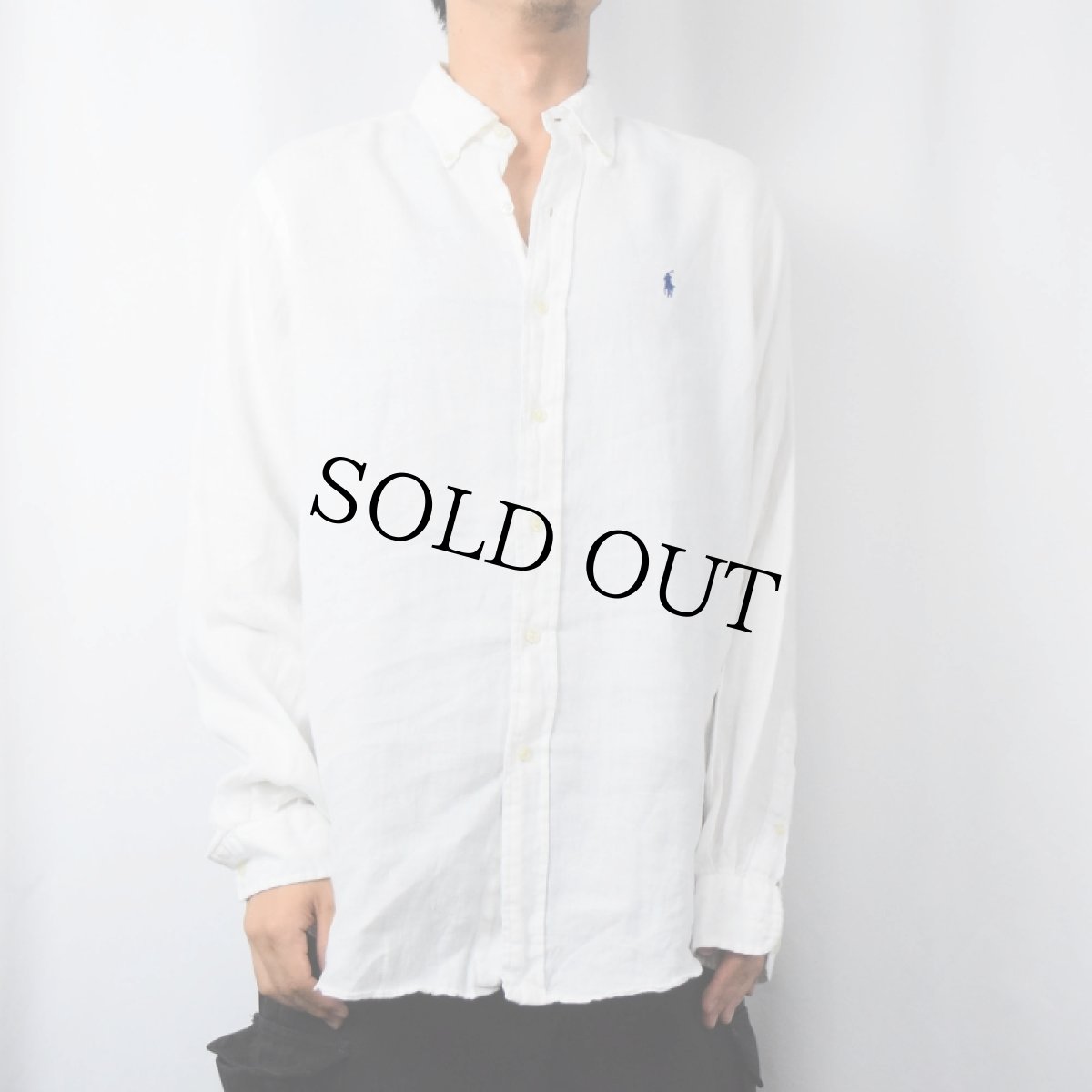 画像2: Ralph Lauren "CLASSIC FIT" ロゴ刺繍 リネン ボタンダウンシャツ M (2)