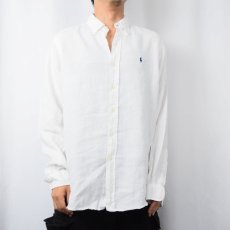 画像2: Ralph Lauren "CLASSIC FIT" ロゴ刺繍 リネン ボタンダウンシャツ M (2)