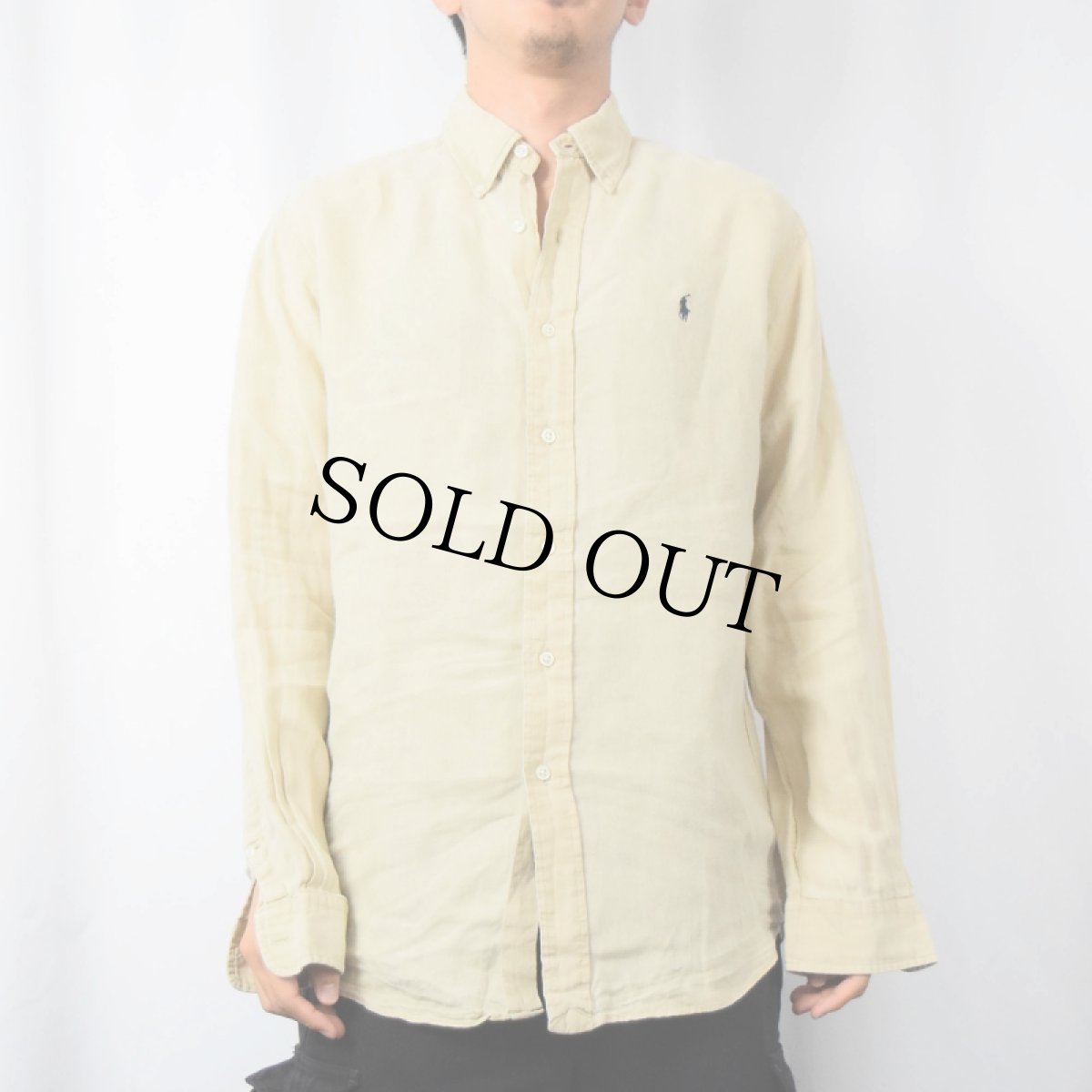 画像2: POLO Ralph Lauren "ELLINGTON" ロゴ刺繍 リネン ボタンダウンシャツ M (2)