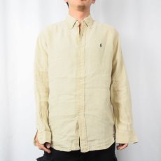 画像2: POLO Ralph Lauren "ELLINGTON" ロゴ刺繍 リネン ボタンダウンシャツ M (2)