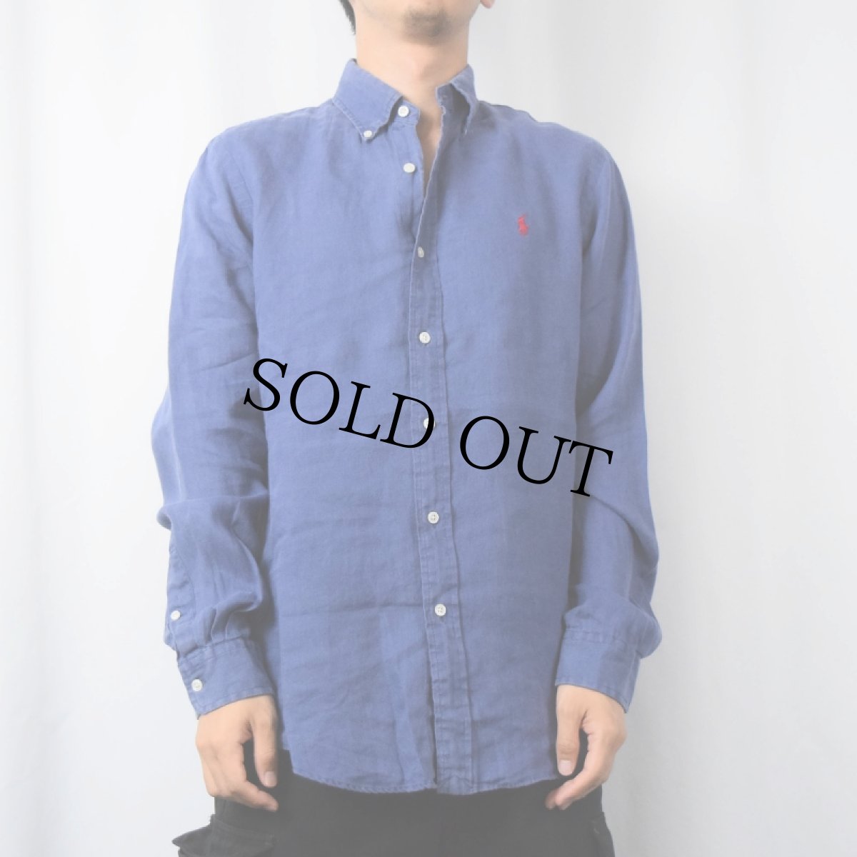 画像2: POLO Ralph Lauren "CUSTOM FIT" ロゴ刺繍 リネン ボタンダウンシャツ NAVY S (2)