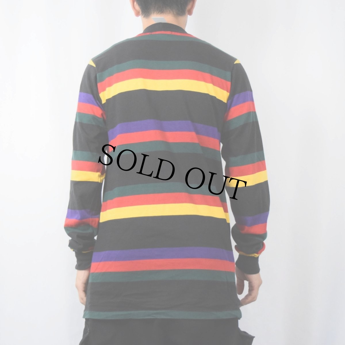 画像3: 80's POLO Ralph Lauren USA製 ロゴ刺繍 マルチボーダー柄ロンT XL (3)