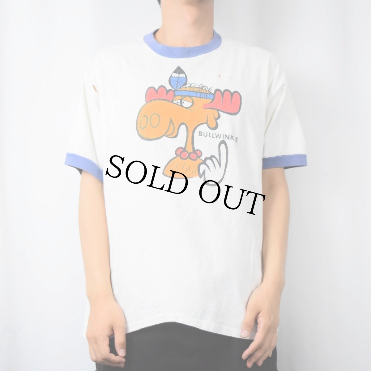 画像2: 80's BULLWINKLE USA製 キャラクタープリントリンガーTシャツ XL (2)