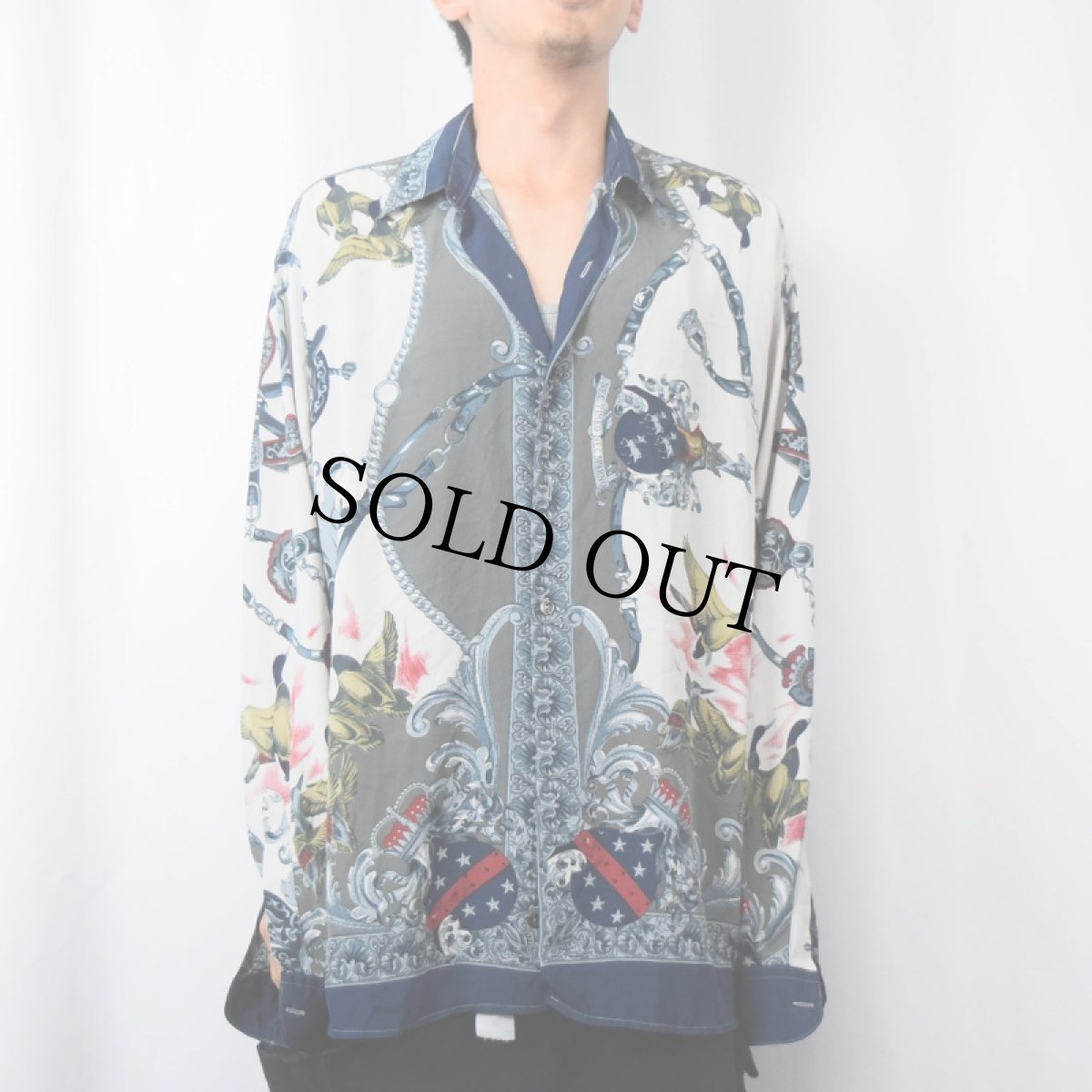 画像2: MARINELLI スカーフ柄 シルクシャツ L (2)