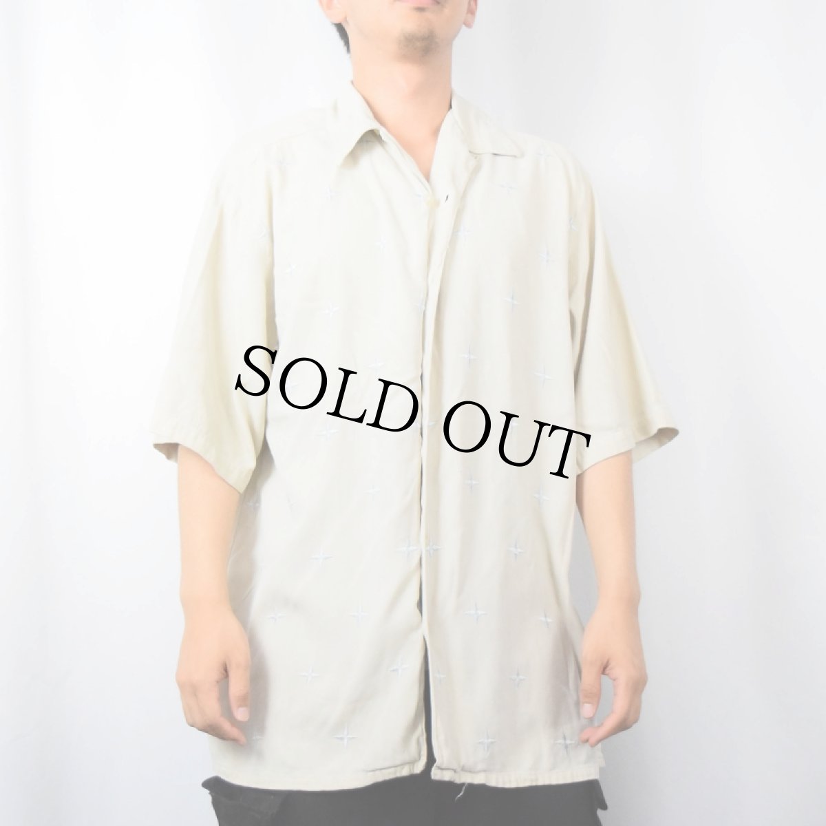 画像2: Zegara クロスパターン シルクオープンカラーシャツ L (2)