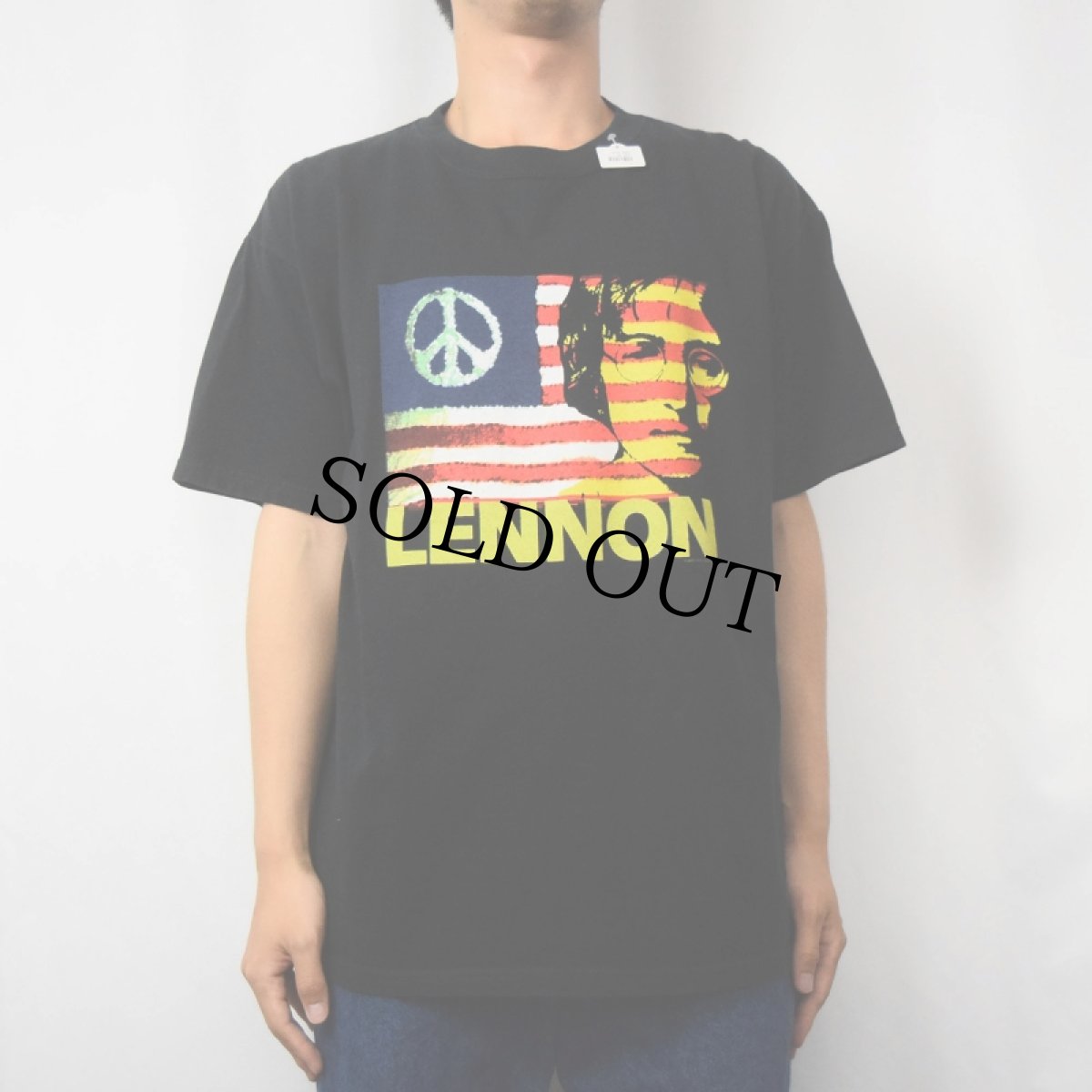 画像2: 2000's JOHN LENNON ピースマーク ミュージシャンプリントTシャツ BLACK L (2)