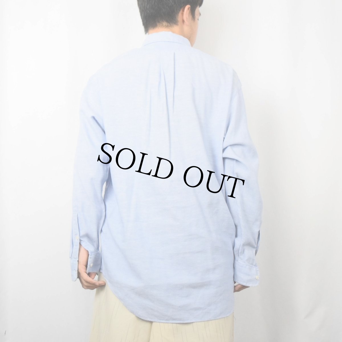 画像3: Ralph Lauren "BLAKE" ロゴ刺繍 ヘリンボーンツイル コットンリネンボタンダウンシャツ M (3)