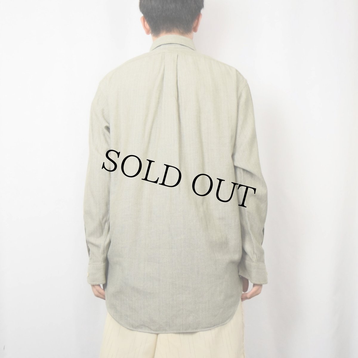 画像3: Ralph Lauren "BLAKE" ロゴ刺繍 ヘリンボーンツイル コットンボタンダウンシャツ S (3)