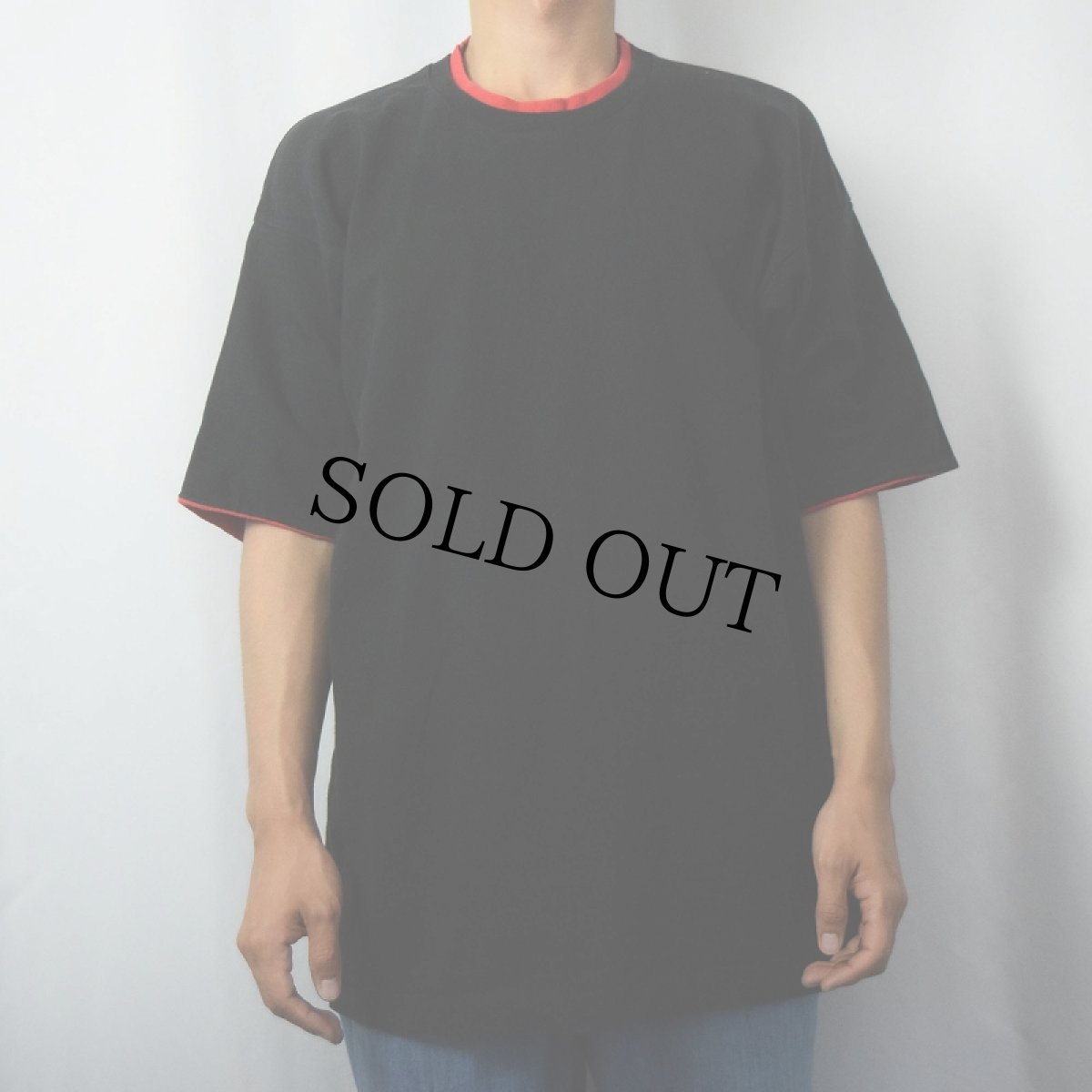 画像2: 90's FRUIT OF THE LOOM USA製 レイヤードデザイン無地Tシャツ BALCK L (2)