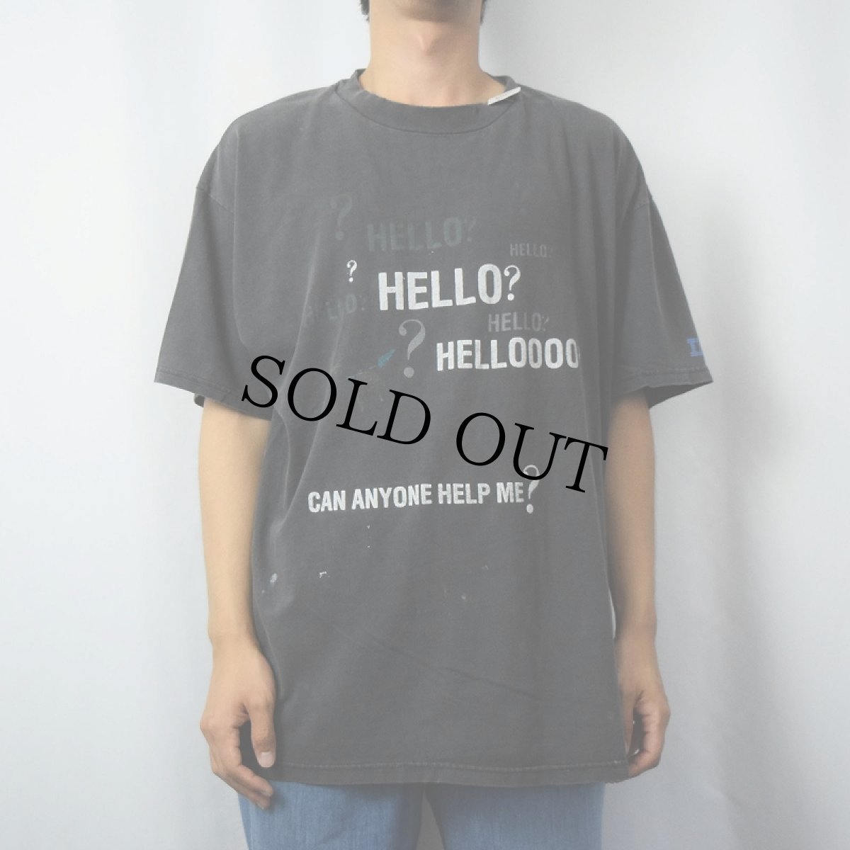 画像2: IBM "HELLO? HELLO? HELLOOOO?" コンピューター企業 ペンキペイントプリントTシャツ BLACK XL (2)
