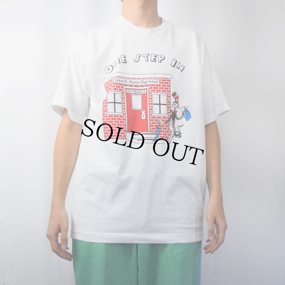 画像3: 90's Dr.Seus THE CAT IN THE HAT USA製 "ONE STEP IN" キャラクタープリントTシャツ XL (3)