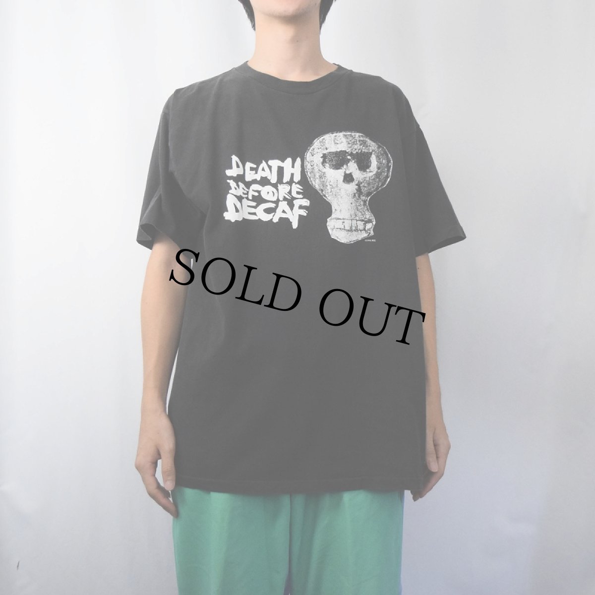 画像3: 90's "DEATH BEFORE DECAF" スカルプリントTシャツ BLACK XL (3)