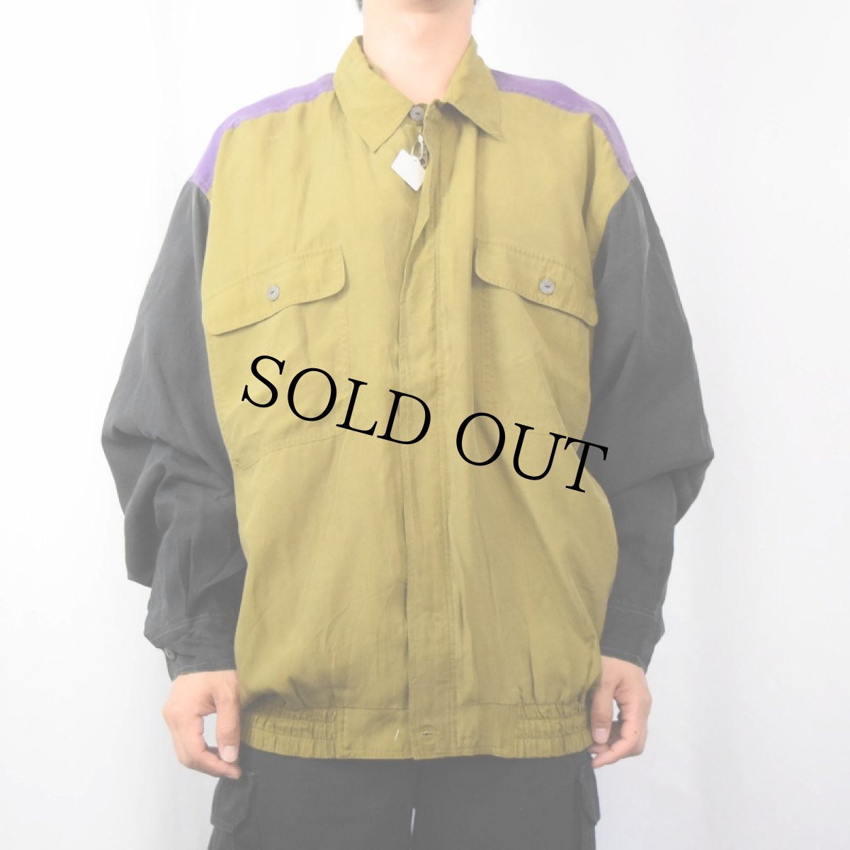 画像3: SAXONY 切り替えデザイン シルクジャケット XL (3)