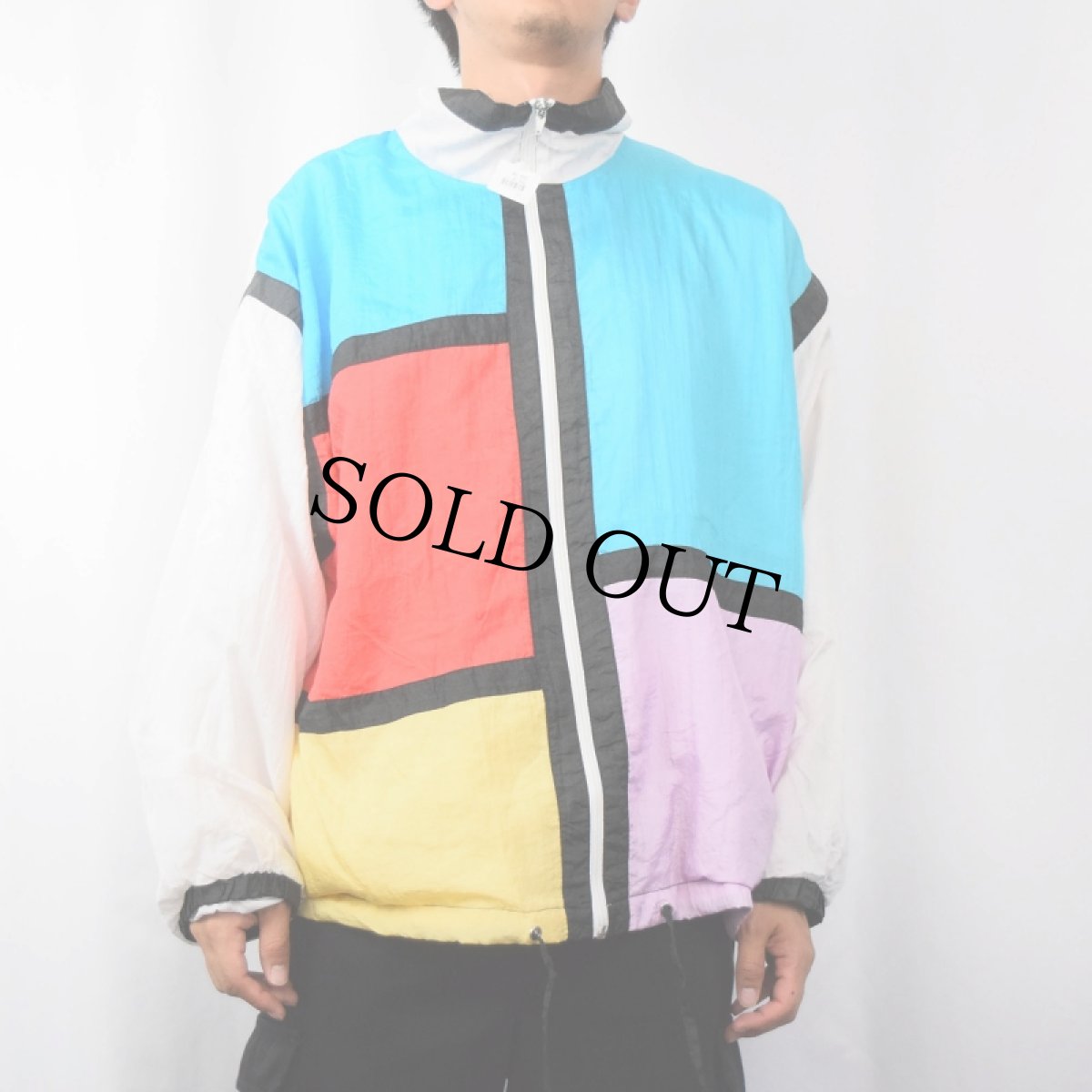 画像3: 80〜90's ACTIVE STUFF モンドリアンパターン ナイロンジップジャケット 1X (3)