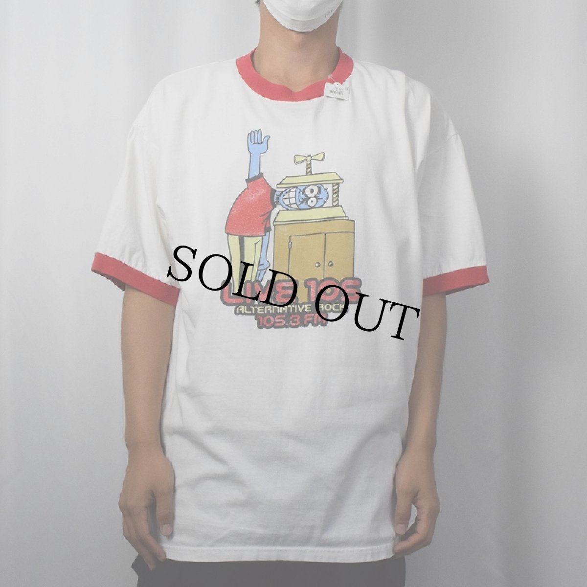 画像2: 90〜2000's LIVE 105 "ALTERNATIVE ROCK 105.3 FM" ラジオ局プリントリンガーTシャツ XL (2)
