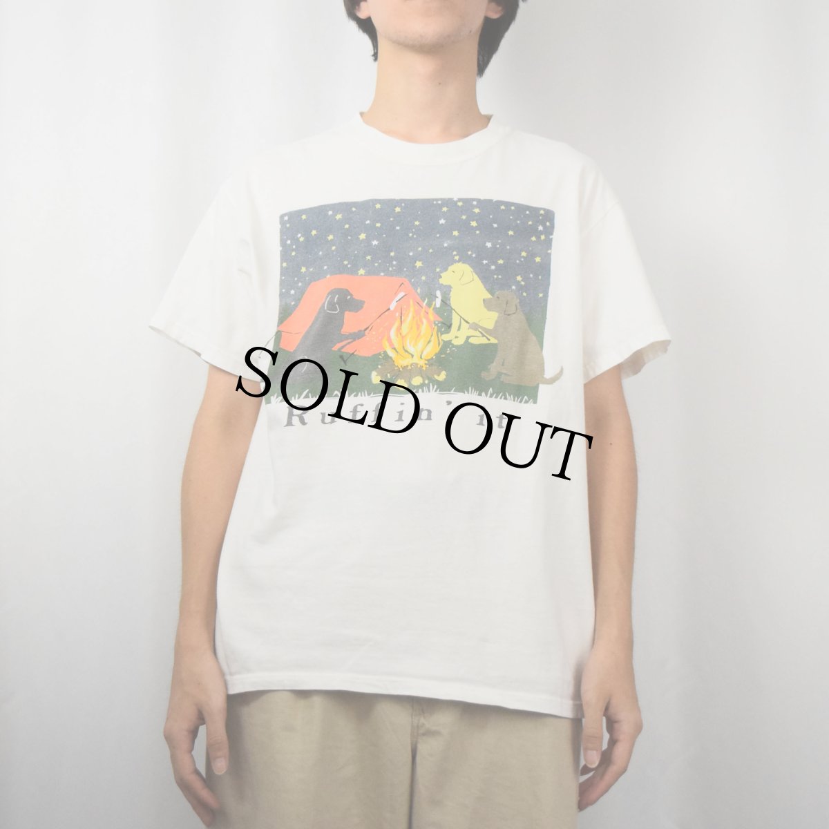 画像2: "Ruffin' it" 犬イラストプリントTシャツ M (2)