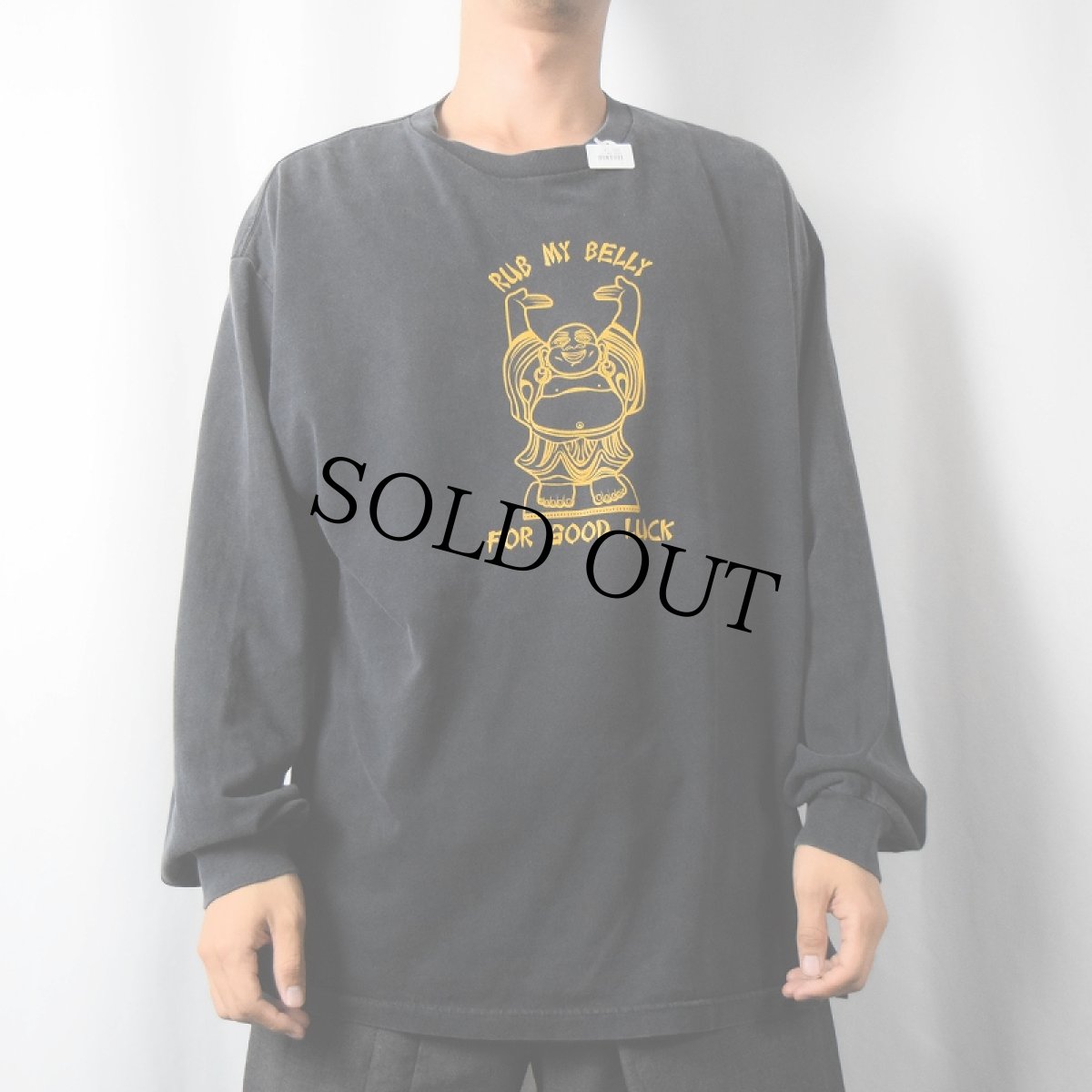 画像2: 2000's "RUB MY BELLY FOR GOOD LUCK" プリントロンT BLACK XL (2)