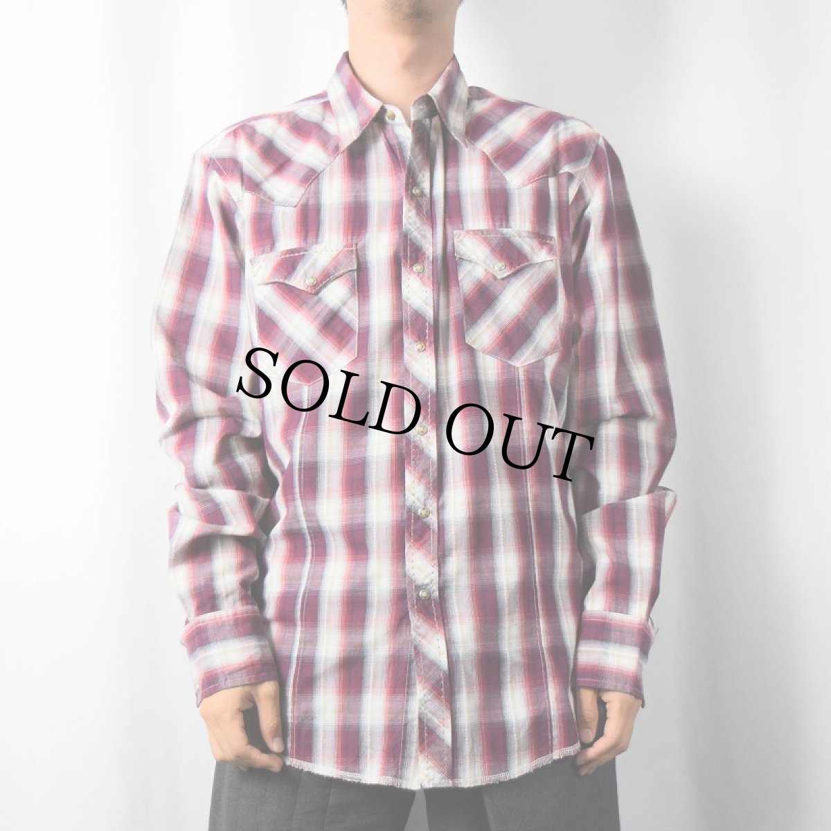 画像2: Wrangler オンブレーチェック柄×織り柄 ウエスタンシャツ L (2)