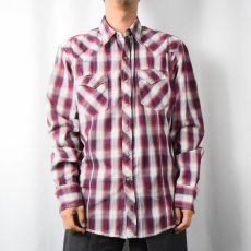 画像2: Wrangler オンブレーチェック柄×織り柄 ウエスタンシャツ L (2)