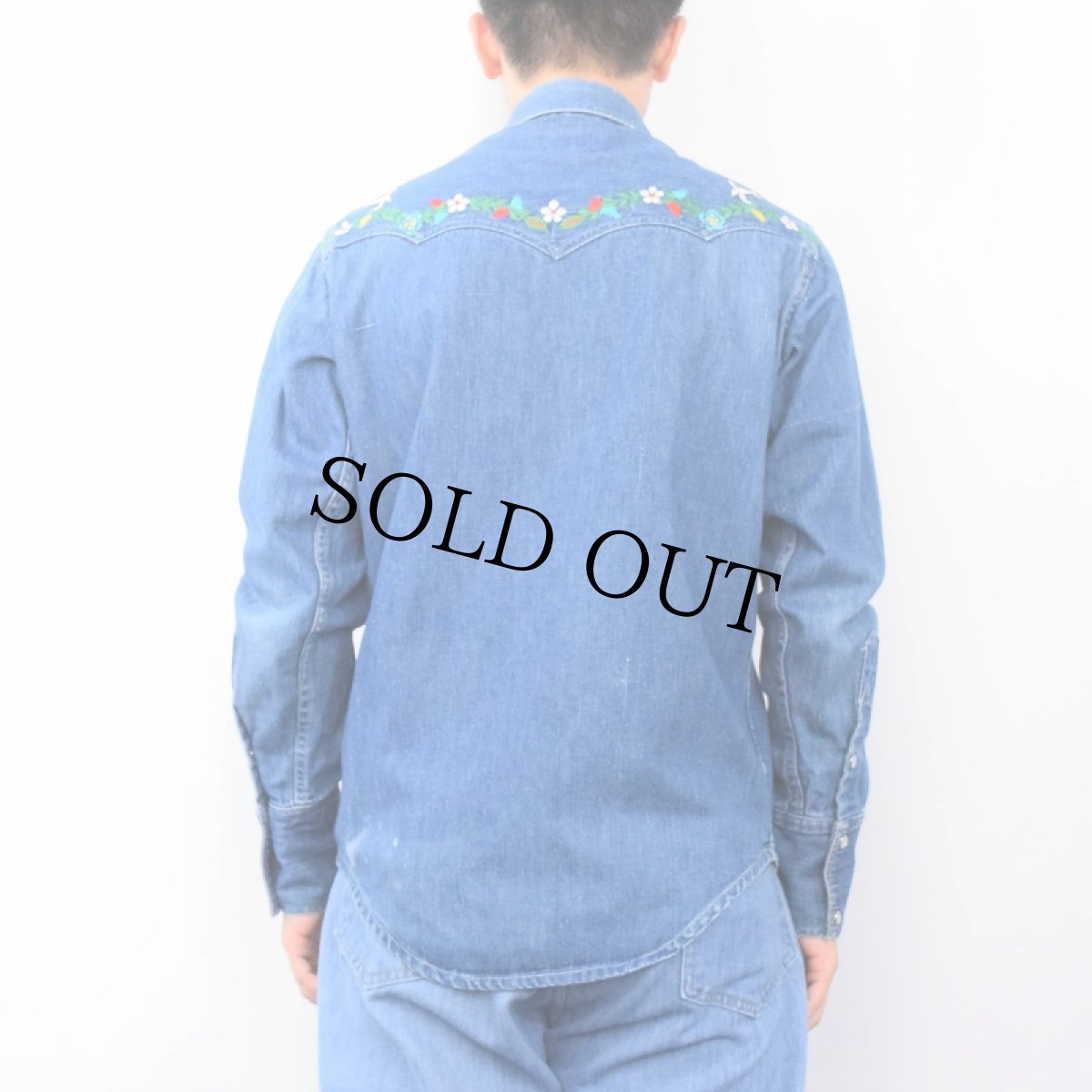 画像3: 60〜70's Neiman-Marcus 花柄刺繍 デニムウエスタンシャツ M (3)