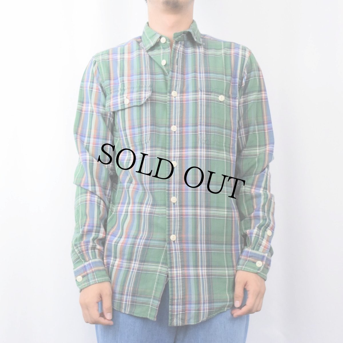 画像2: POLO Ralph Lauren インディアンマドラスチェック柄 チンスト付き コットンワークシャツ S (2)