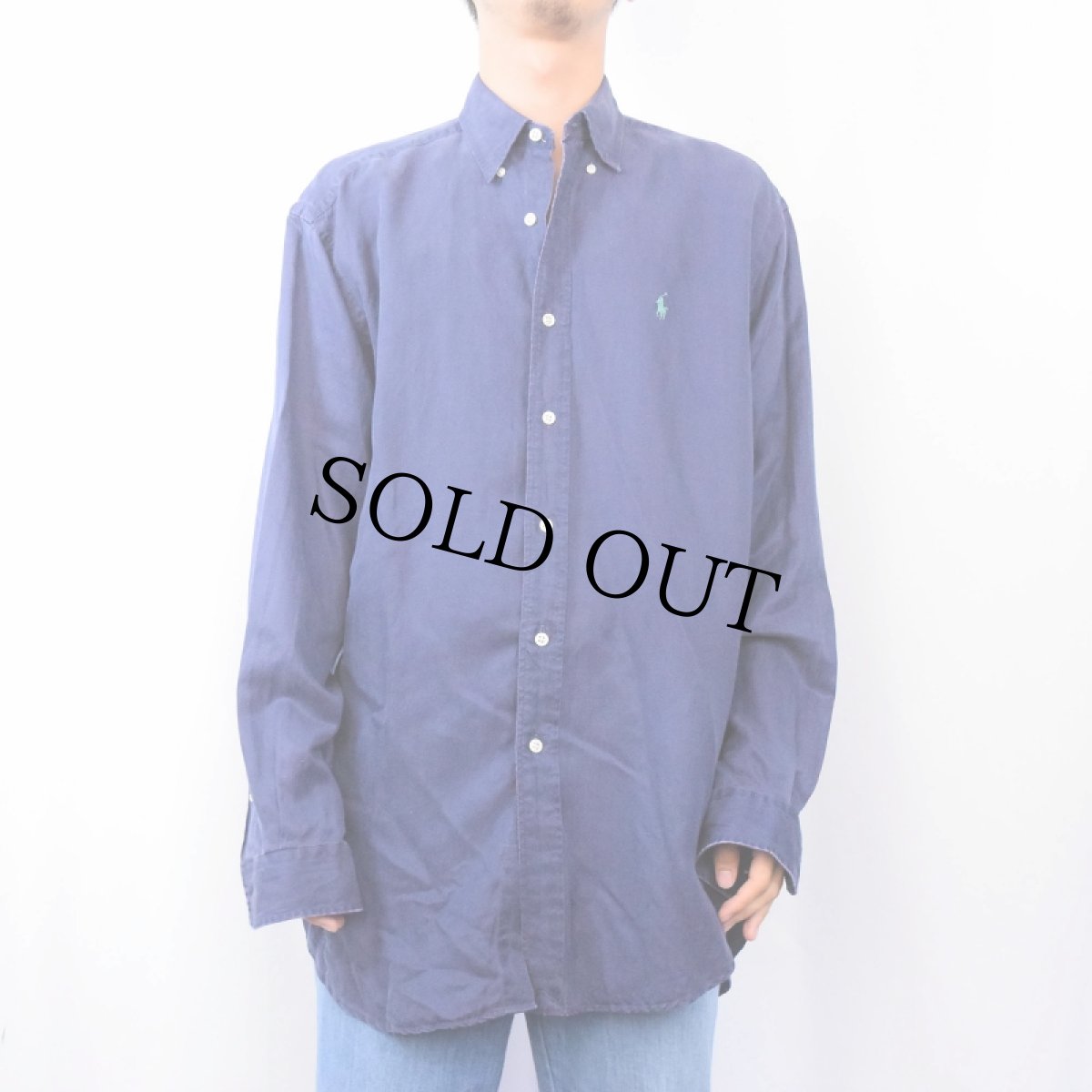 画像2: POLO Ralph Lauren "BLAKE" シルク×リネン ボタンダウンシャツ NAVY M (2)